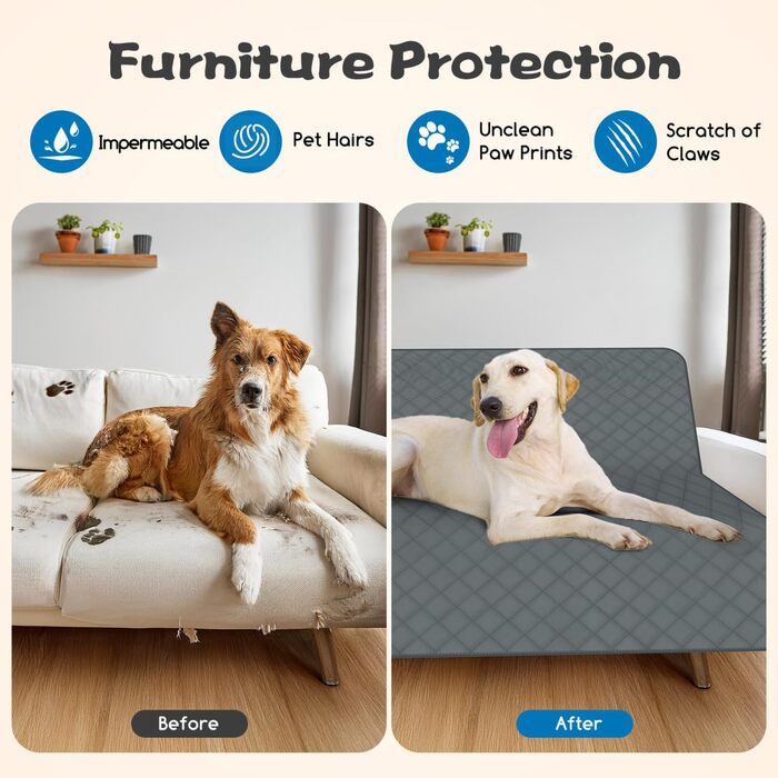 Водонепроникний коврик для собак Nobleza, захист дивану та ліжка, для подорожей, 178 x 76 см, сірий