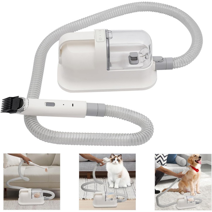 Машинка для стрижки собак з пилососом, 12000 Па потужність всмоктування, для стрижки шерсті тварин, 1.27L контейнер для сміття (біла)