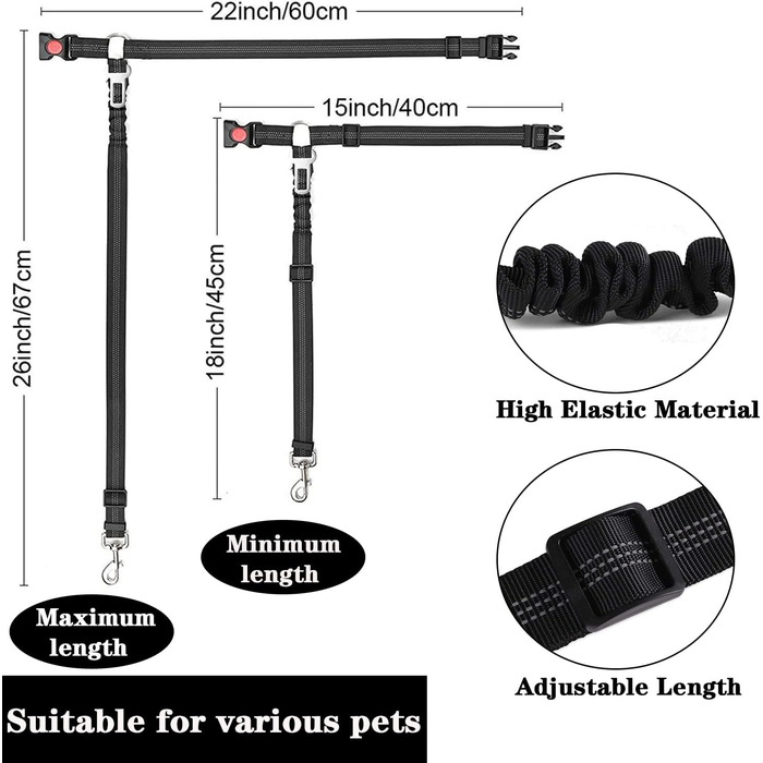 Автогурт для собак у машину, 2 в 1: ремінь та амортизатор, для всіх порід, 2 шт.