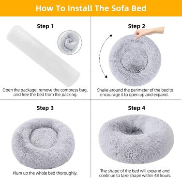 Кругле ліжко для котів та собак, 60 см, плюшеве, миється, сірий колір