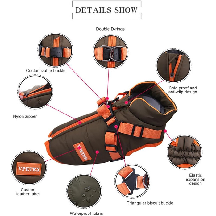 Зимовий теплий одяг для собак: куртка з шлейкою, водонепроникна, для дрібних та середніх порід, тепла, для цуценят, регульована жилетка, оливковий (S)