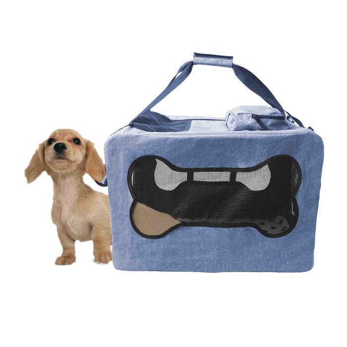 Транспортна сумка для собак та котів, складна, блакитна, розмір M, міцна, дихаюча сітка, комфорт та безпека, 60 x 40 x 40 см, джинсова блакить