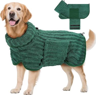Рушник для собак з мікрофібри, швидковисихаючий, з клямкою та регульованою гумкою, придатний для прання в машині, для великих, середніх та маленьких собак (XXL, зелений)
