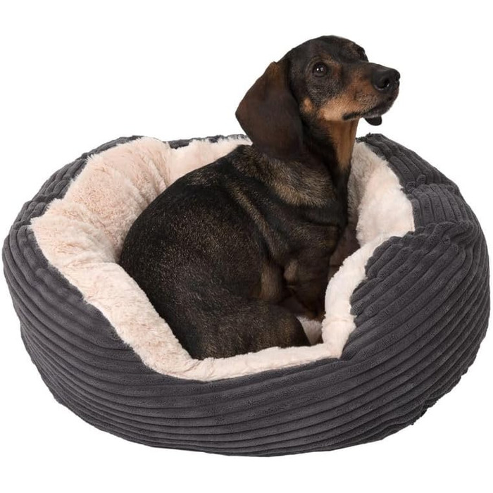 Ліжко для котів Zooplus Cozy Cord з широким кордом, високим бортиком та низьким входом, придатне для прання при 30°C, темно-сірий (S - L 51 x 43 x 15 см)