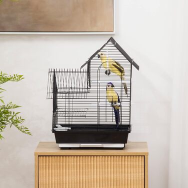 Клітка для птахів PawHut 39x33x47 см, металева, 3 дверцята, 2 годівниці, 2 жердочки, висувний піддон, ручка, для канарейок, чорна