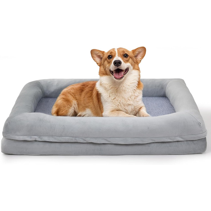 Велике лежанка для собак, водовідштовхувальна, ортопедична з memory foam, знімний чохол, неслизьке дно, для котів та собак, сіра, 76x58x14 см