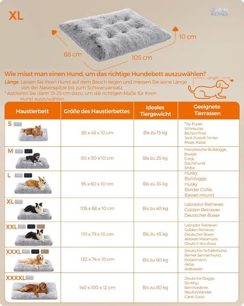 Ліжко для собак Feandrea, м'яка подушка, плюшевий килимок, 122 x 74 см, м'яка підкладка, можна прати, багатофункціональне, PGW204K01 (L 105 x B 68 x H 10 см, Омбре-сірий)