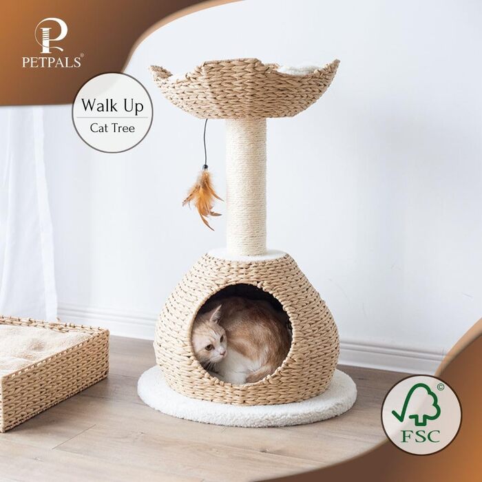 Розкішний ручної роботи котячий дерево Petpals Boho Chic – сучасні меблі для котів з лежаком і когтеточкою, екологічний дизайн, ідеально для малих порід