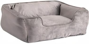 Ліжко для собак Lionto 2-в-1 з м'яким входом, зручне лежання для собак та котів, 60x50 см, подушка для собак у легкому догляді з ефектом замші, сірий L 60 x W 50 x H 22 см Темно-сірий/Світло-сірий