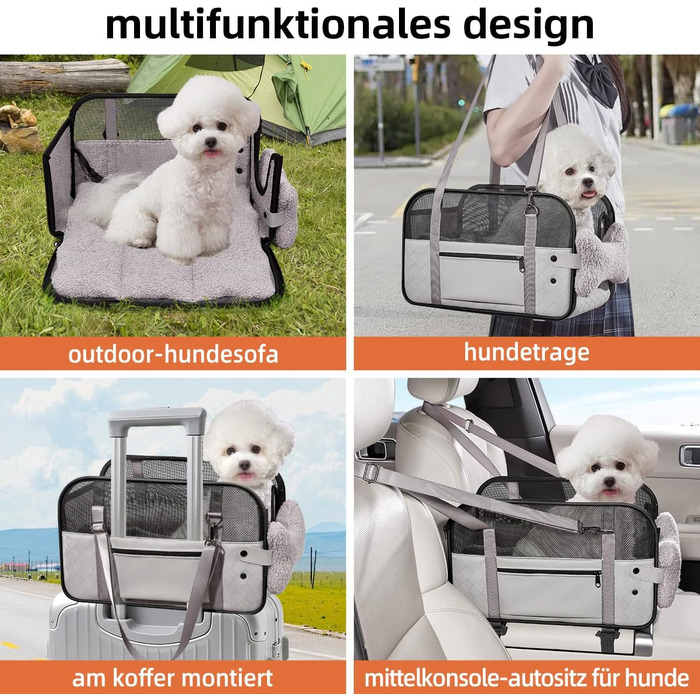 Транспортна сумка для собак та котів: для ветеринара, авто, літака. З подушкою та сталевим каркасом, до 6 кг (сіра)