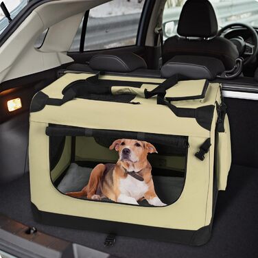 Транспортна переноска для собак PISPET - складана переноска з комфортним вкладишем. Підходить як затишний собачий будинок. Розміри: 80x55x55 см, Бежевий колір