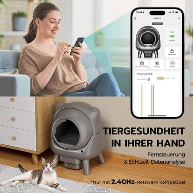 Автоматичний лоток для котів Cura X1: самоочищення, 80+8л, сенсори, контроль через додаток, для кількох котів