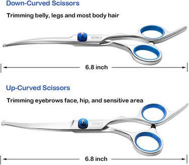 Набір професійних ножиць для грумінгу собак Elfirly: нержавіюча сталь, заокруглені кінчики, витончене лезо, ножиці для розрідження, ножиці для вигину, набір для стрижки шерсті тварин з тримером для нігтів для собак і котів, блакитний