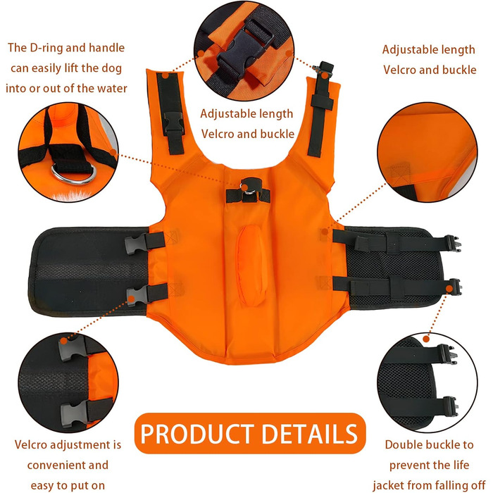 Жилет для плавання для собак, дизайн 'Акула', Darryy, Оранжевий, Розмір S