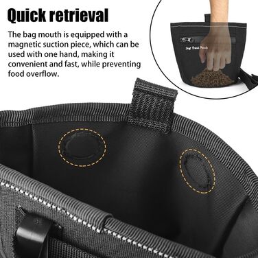Сумка для ласощів для собак DONGKER з магнітним закриттям, поясна сумка для ласощів для тренувань та виховання цуценят, швидке винагородження, чорна
