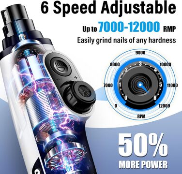 Шліфувальник кігтів для собак Casfuy Smarter Krallenschleifer - 6 режимів, 2 LED-лампи, тихий, акумуляторний, для собак та котів великих, середніх та маленьких порід