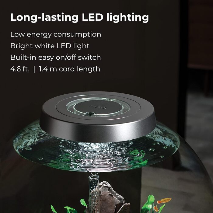 Декоративний акваріум biOrb CLASSIC 60 LED срібний, комплект з фільтром, LED-підсвіткою та керамічним гравієм, акрилове скло