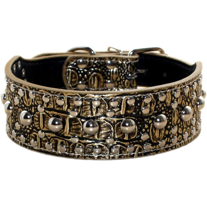 Стильний шкіряний нашийник для собак Haoyueer з нітиками, розмір M, L, колір золотисто-коричневий