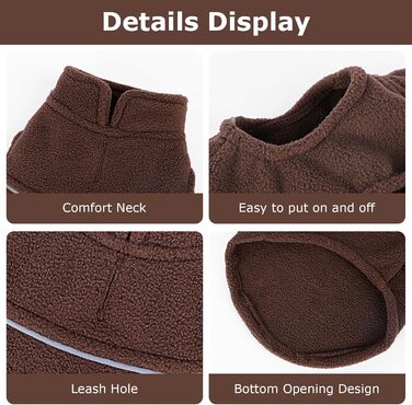 Тепла флісова жилетка для собак, пудель, дівчатка чи хлопчики, теплий пуловер, фліс, жилетка для цуценят, м'яка, еластична, тепла жилетка, одяг для домашніх тварин (Колір: Коричневий, Розмір: XXS) XX-Small Коричневий