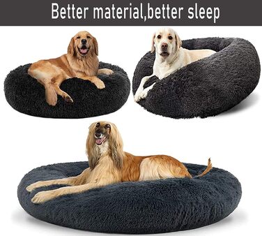 Крісло-лежанка для собак HANHAN у вигляді пончика, XL/XXL, ортопедичне, м'яке, заспокійливе, антистрес, софа, затишна печерка, легко миється, середній матрац, велике, темно-сіре