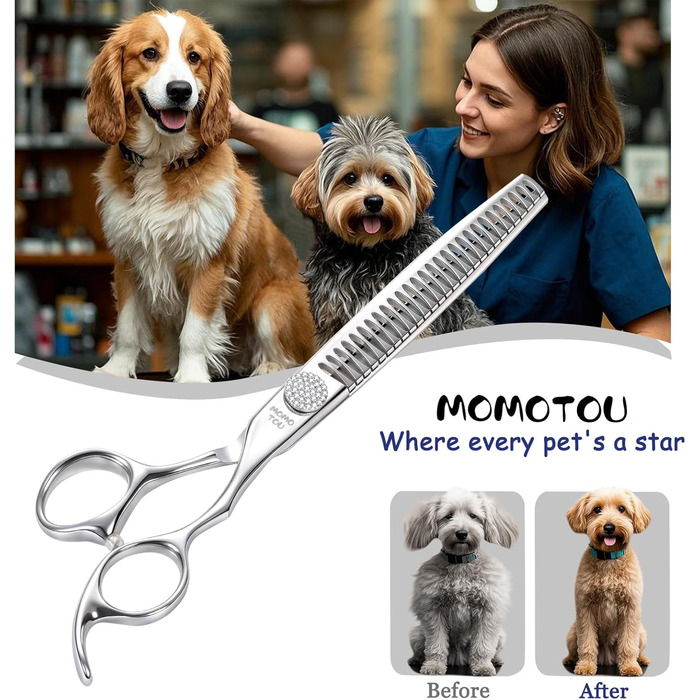 Професійна ножиця для грумінгу собак Chunker з імітацією діаманта, 440C сталь, відполірована, для домашнього використання та професійного грумінгу, 19.1 см