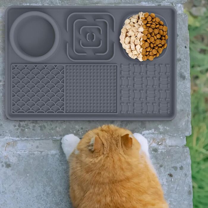Килимок для собак і котів з силікону з присосками, антипригарний, для ласощів, сірий