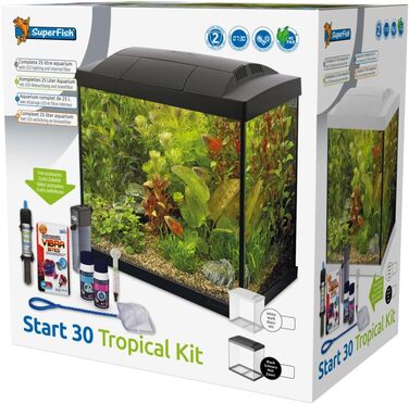 Акваріум SuperFish SF Tropical Set 30 чорний з фільтром, нагрівачем, кондиціонером для води, сачком, термометром і кормом