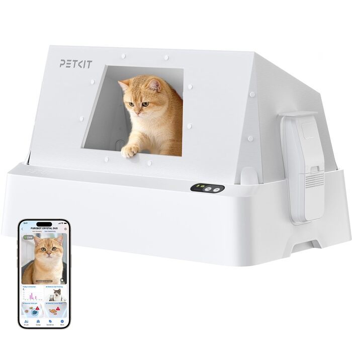 Автоматичний котячий туалет PETKIT Purobot Crystal Duo з камерою, моніторингом здоров'я, контролем запаху, відкритий дизайн для великих котів, сірий (T7W1A)