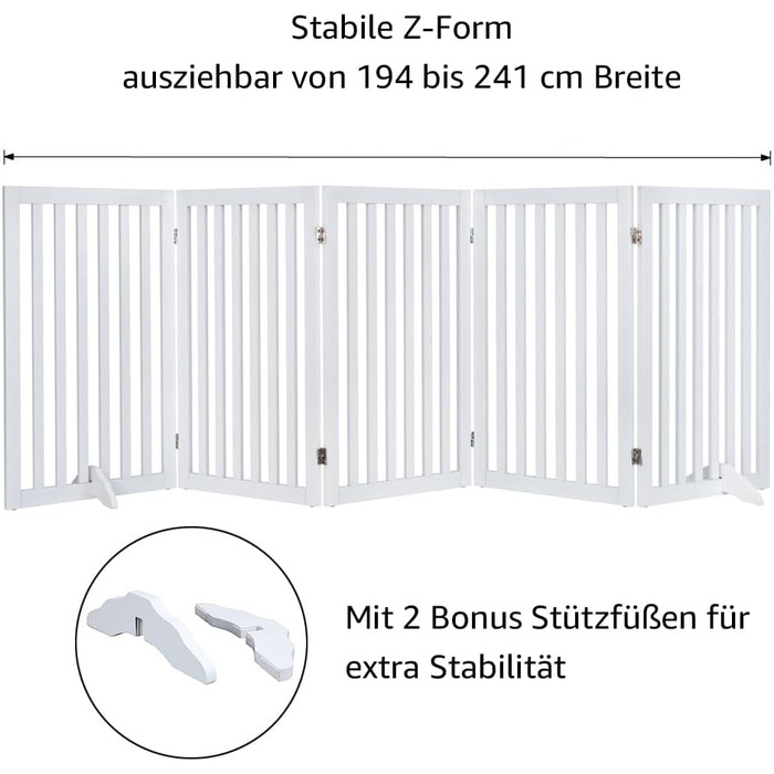 Захисне бар'єр для собак Unipaws: дерев'яне, без свердління, розкладне, для дому, 61 см, білий (5 елементів, 254 x 91 см)