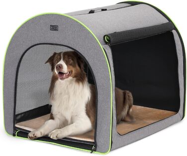 Складаний бокс для великих собак Petsfit, переноска та кімнатний вольєр, міцний і зручний, із захистом від відкривання блискавки та плюшевою подушкою, розмір L, світло-сірий