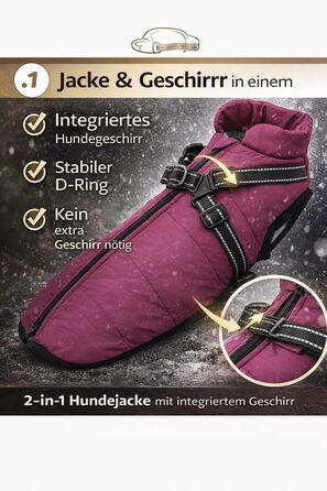 Зимова жилетка для собак - тепла жилетка для тварин, бавовна, з нагрудником (L, фіолетовий)