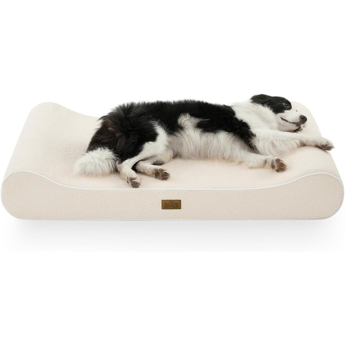 Ортопедичний лежак для собак XXL, 120x80x18 см, знімний чохол, піднятий борт, водонепроникний, антислизький, бежевий