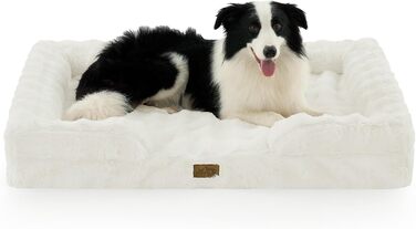 Ортопедичне ліжко для собак з штучного хутра, великі породи, диван з високопідтримуючим пінополіуретаном та водонепроникним чохлом, неслизьке, м'яке, тепле, пране, C-подібне, розмір XL (бежевий)
