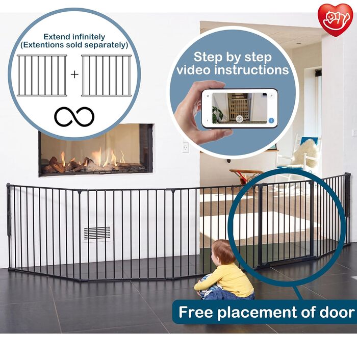 Захисне огорожа BabyDan Flex XXL, 90-350 см, чорна – захист дитини, для каміну, сходів, поділу кімнати, виготовлено в Данії
