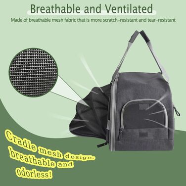 Розширювана переноска для котів – складана переноска для котів та маленьких собак до 6 кг, легка переноска, сумка для транспортування, дихаюча та компактна переноска, сірого кольору