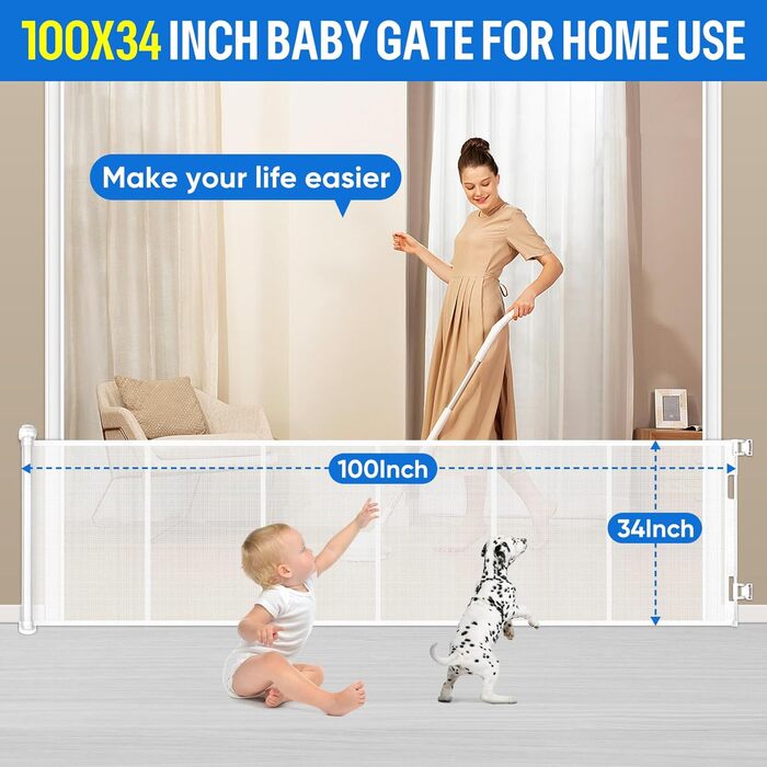 Захисне ворота MYPIN для дверей, висувні, 0-140 см. Захист від собак та дітей. Чорний колір.