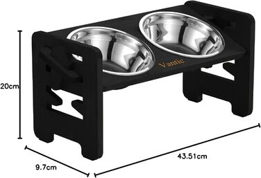 Підвищений годівниця для собак Vantic з підставкою, регульована висота, миска для маленьких собак та котів, міцна годівниця з бамбука з 2 нержавіюними мисками та протиковзкими ніжками (чорний)