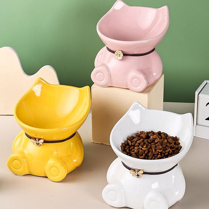 Миска для кота Disoza, піднята, кераміка, зелена, 14.8x14.6x14.3 см, у формі кота, миска для корму, аксесуар для годівниці, придатна для миття в посудомийній машині