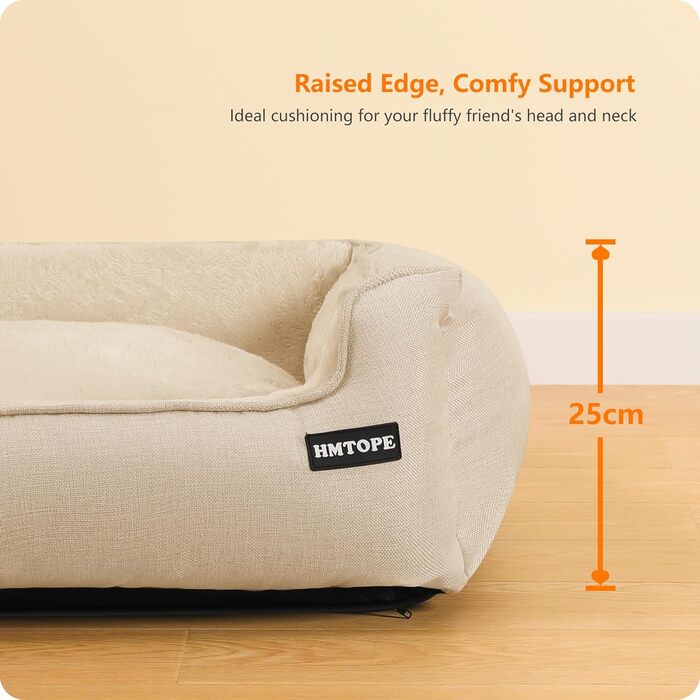 Ліжко для собак, м'яке, знімний чохол, бежеве, 90 x 75 x 25 см