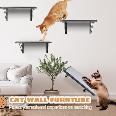 Настінні полиці для котів 4 шт. Purrfect – дерев'яні меблі з кігтеточкою, спальнею та ігровою зоною, чорні, для великих котів