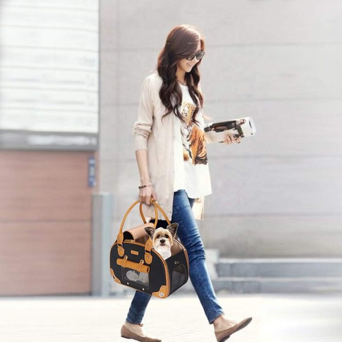 Сумка-переноска для собак та котів PetsHome, чорна, преміум-нейлон, водонепроникна, 19 x 11 x 33 см