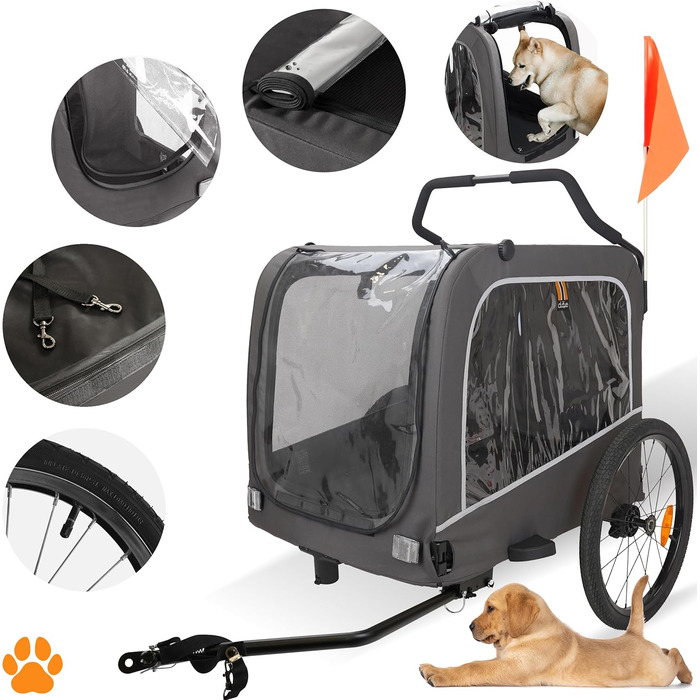 Carter - Велосипедна коляска для собак та домашніх тварин 3в1, причіп, візок для покупок, таргалка, легкий у складанні, сірий, вантажопідйомність 50кг