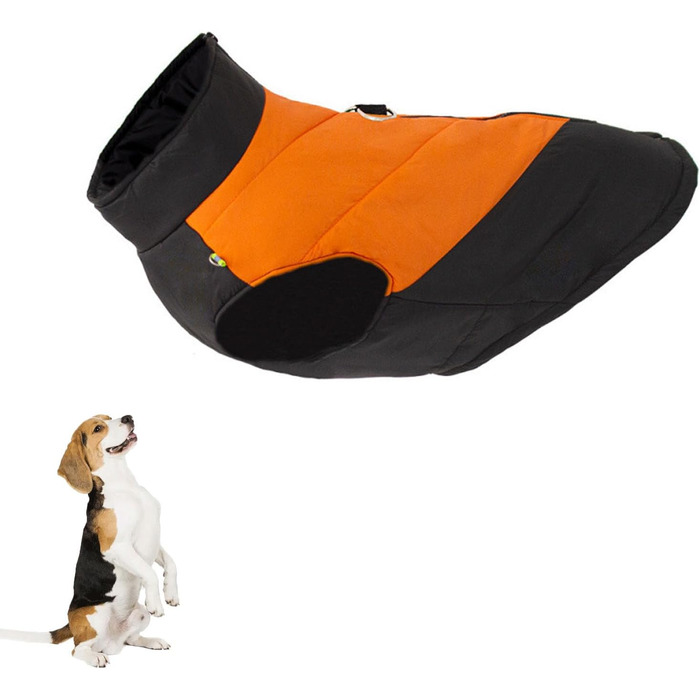 Тепла зимова куртка для собак, водонепроникна, з м'яким коміром-гетром, для малих та середніх собак, з кільцем D, помаранчевого кольору, L