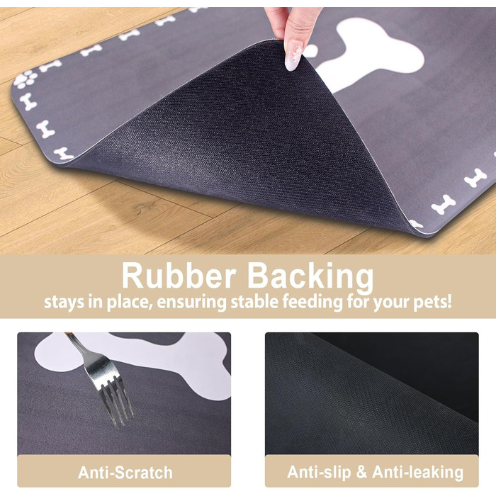Килимок для годування собак і котів, 60 x 40 см, вбираючий, неслизький, великий, для мисок, легко миється, швидко сохне, темно-сірий