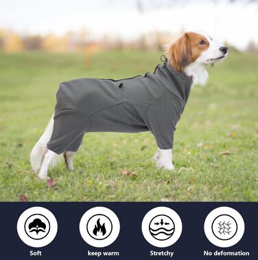 Теплий флісовий халат для собак, цільнотіла куртка на 4 лапах, регульований пуловер на блискавці, зимовий одяг, ідеальний для собак в приміщенні та на вулиці, для маленьких, середніх собак (xs, сірий)
