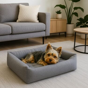 Водонепроникне ліжко для собак - ліжка для маленьких та великих собак - ліжко для собак з неслизьким дном - кошик для собак, корзинка для собак 65x55x16 сірий льон 65x55x16 сіре лляне полотно