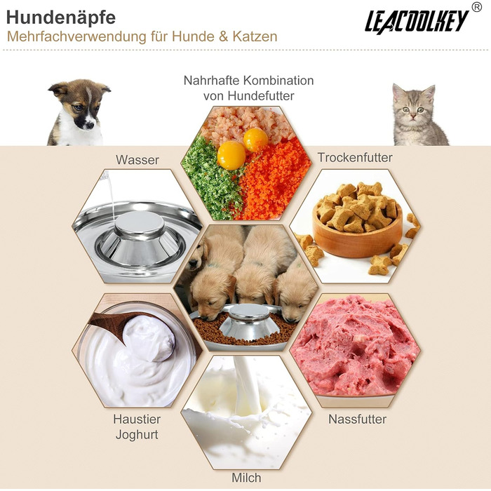 Набір з 2 мисок для собак з нержавіючої сталі LEACOOLKEY - миски для корму та води, для повільного годування, для маленьких собак, котів, тварин, сріблясті