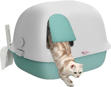 PawHut закрита котяча туалетна будка з кришкою та сіткою, дверцята і совок, для маленьких котів до 3,5 кг, пластиковий, зелений, для дому