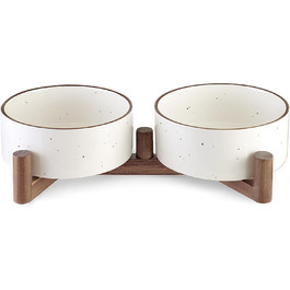 Набір мисок для собак Getstar з кераміки на підставці з акації, 887 мл, 2 шт, з кольоровим обідком