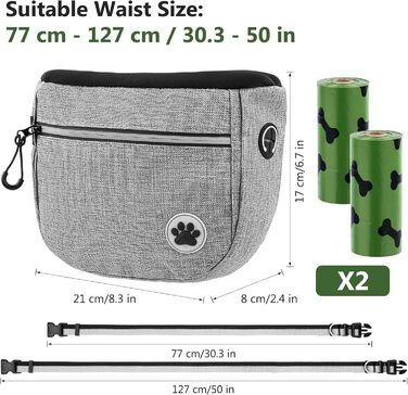 Преміум сумка для собачих ласощів для дресирування, велика місткість, сумка для прогулянки з тримачем для пакетів, регульований ремінь, сумка для цуценят, бананка для собак